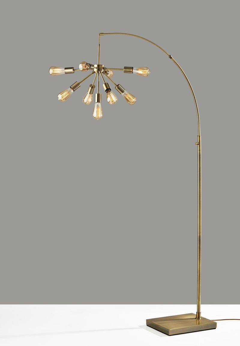 Sputnik 9-Light Arc Floor Lamp in Antique Brass