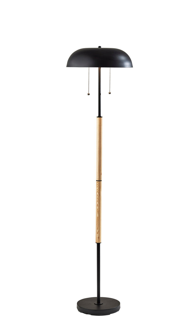 Everett 2-Light Floor Lamp in Natural Wood & Black