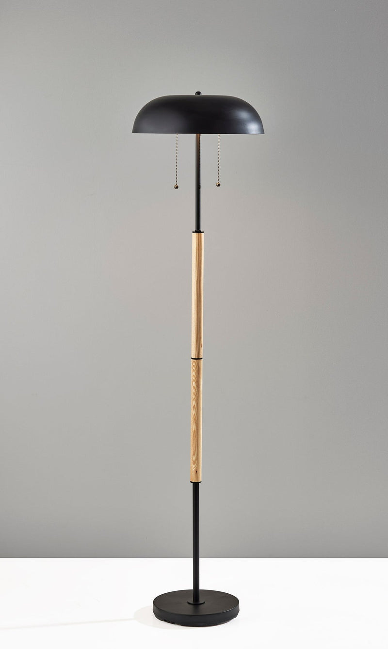 Everett 2-Light Floor Lamp in Natural Wood & Black