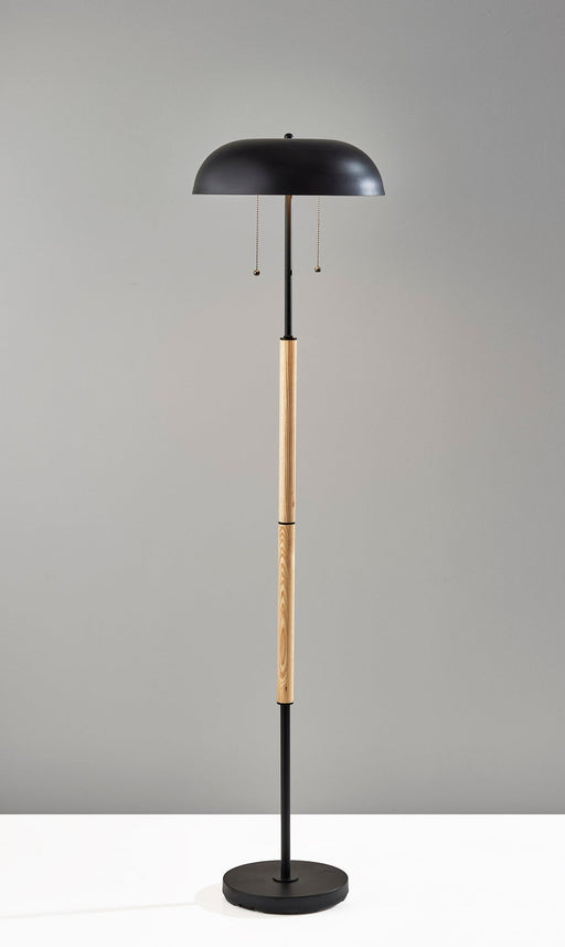 Everett 2-Light Floor Lamp in Natural Wood & Black
