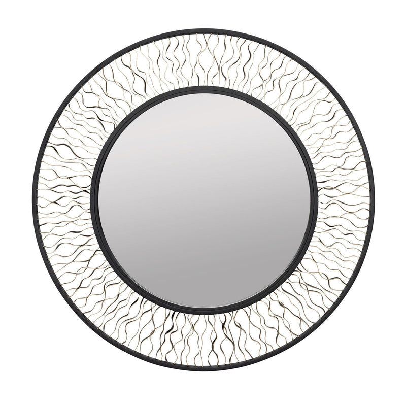 Estela 30" Round Wall Mirror in Matte Black/French Gold