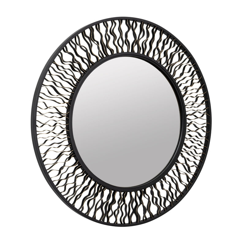 Estela 30" Round Wall Mirror in Matte Black/French Gold