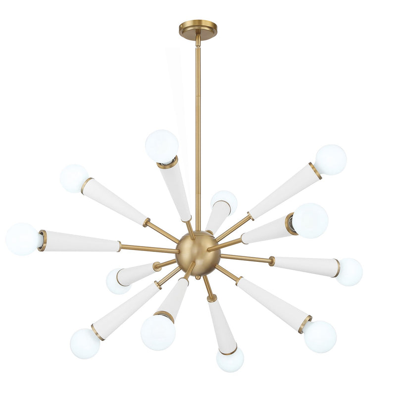 Zodiac 12 Light 34" Chandelier in Aged Brass + Matte White