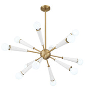 Zodiac 12 Light 34" Chandelier in Aged Brass + Matte White