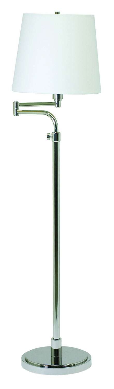 Townhouse Adjustable Swing Arm Floor Lamp in Polished Nickel with Off-White Linen Hardback