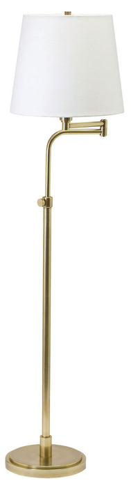 Townhouse Adjustable Swing Arm Floor Lamp in Raw Brass with Off-White Linen Hardback