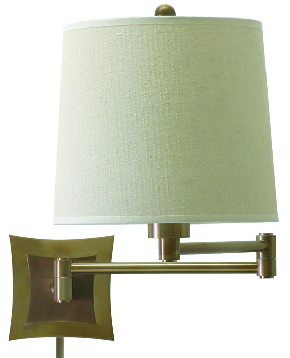 Wall Swing Arm Lamp in Antique Brass with Off-White Linen Hardback