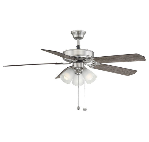 Transitional 52" 3-Light Ceiling Fan with White Glass in Brushed Nickel