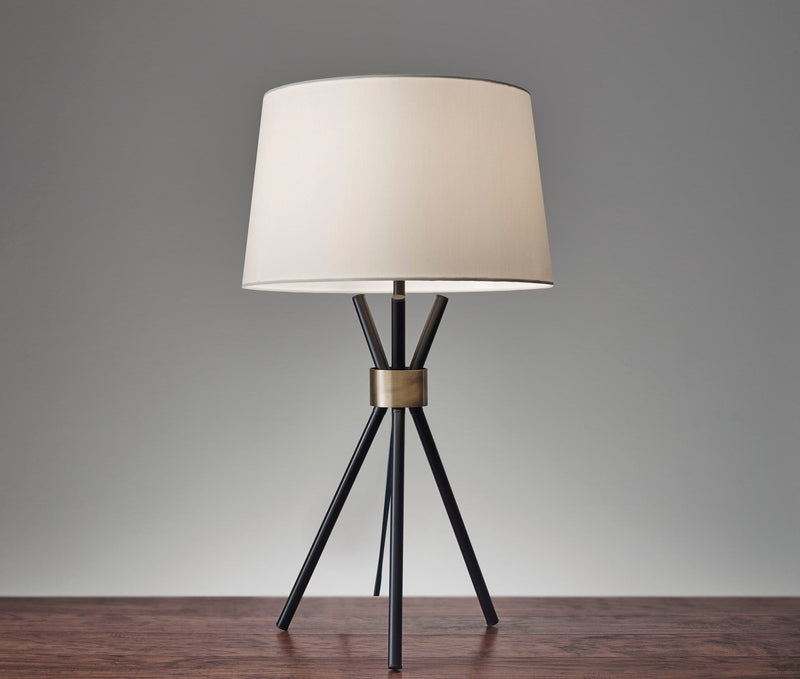 Benson Table Lamp in Black W. Antique Brass