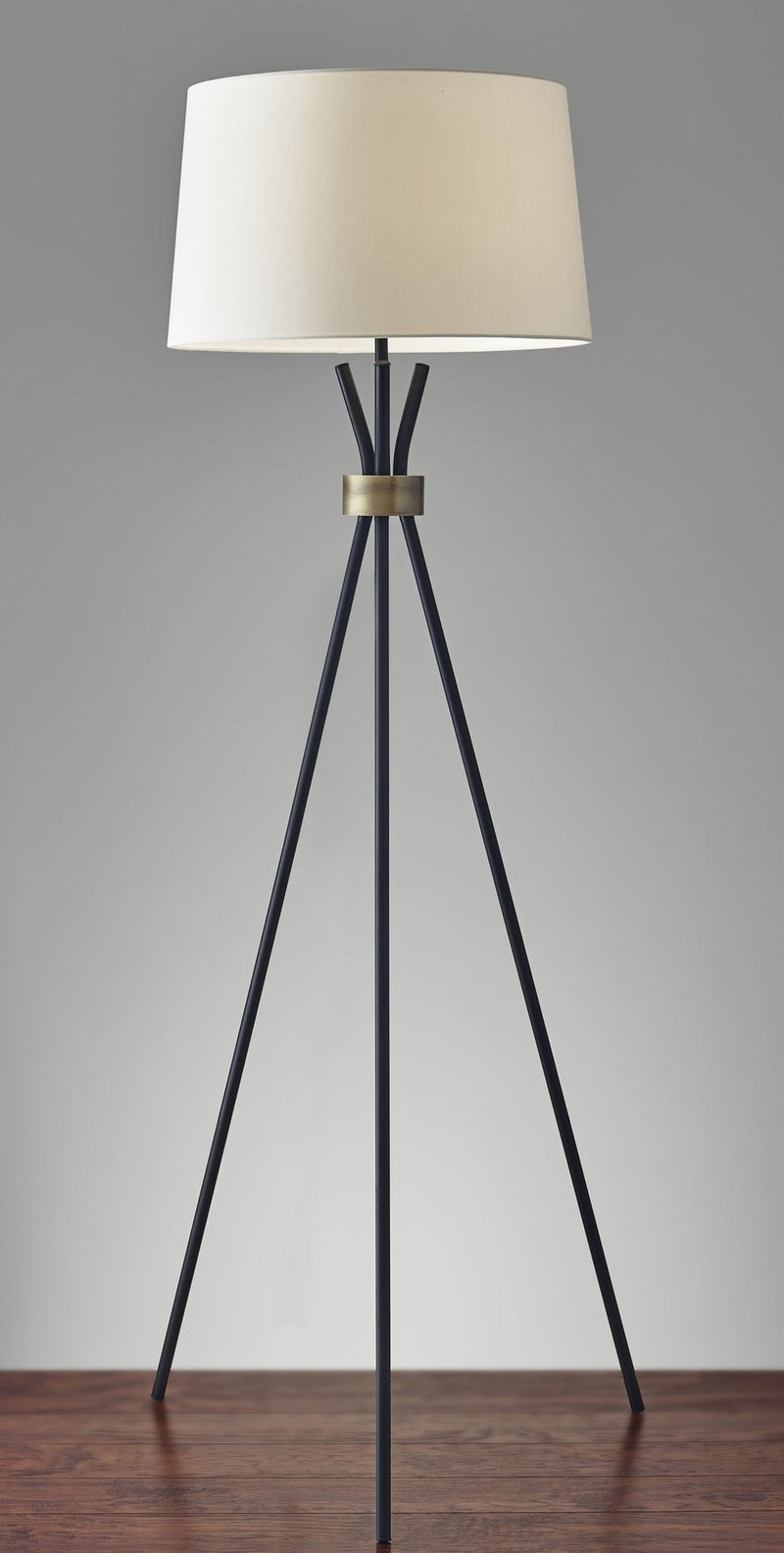 Benson Floor Lamp in Black W. Antique Brass