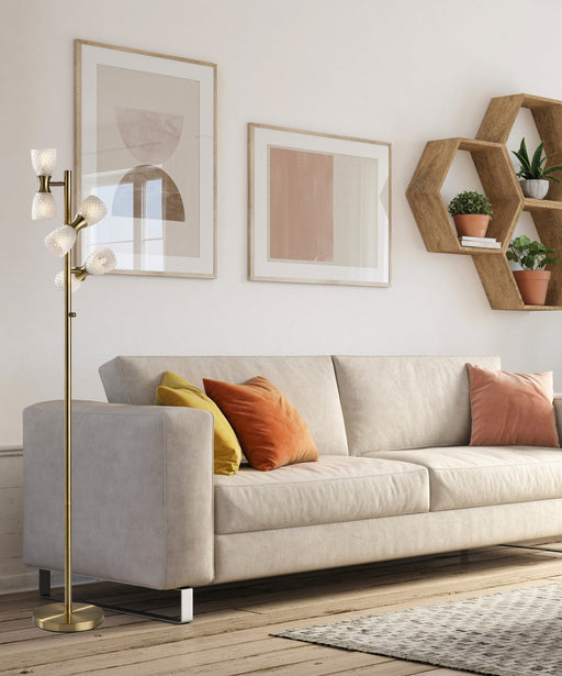 Nina 6-Light Tree Floor Lamp in Antique Brass