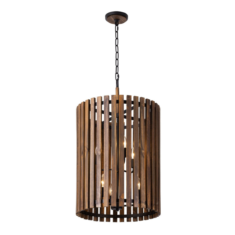 Suratto 6-Light 18" Foyer Pendant in Matte Black/Medium Walnut