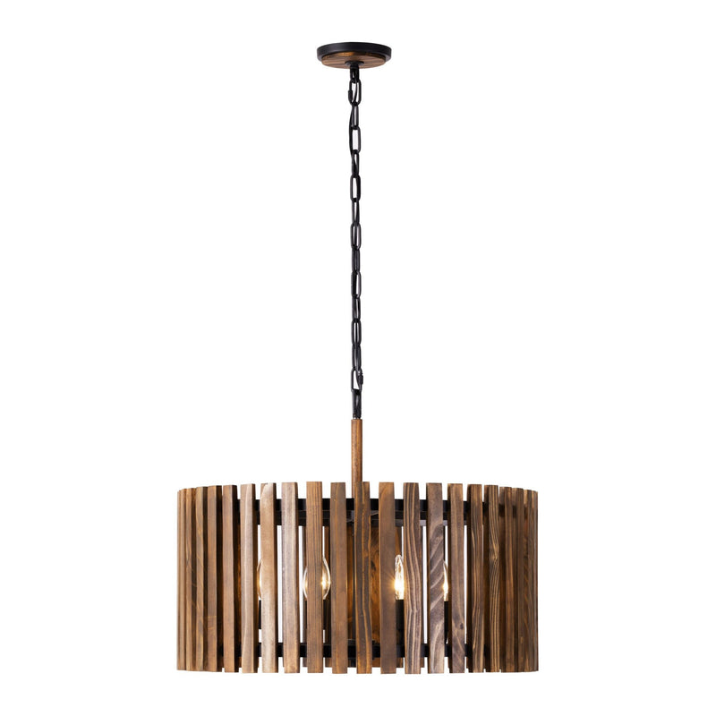 Suratto 6-Light 24" Pendant in Matte Black/Medium Walnut