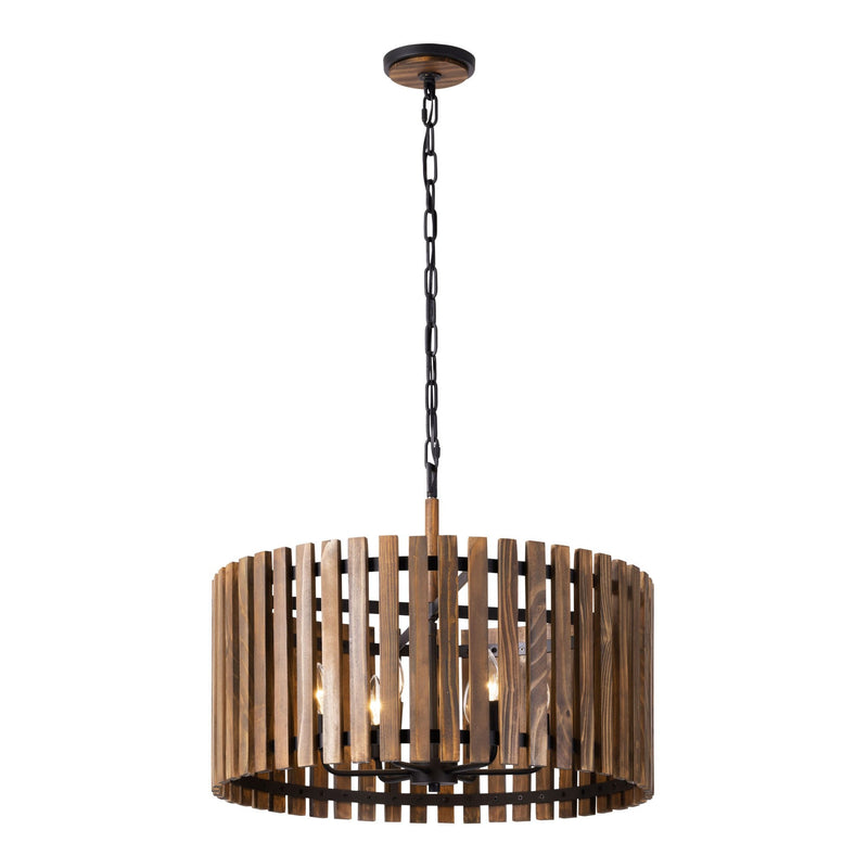 Suratto 6-Light 24" Pendant in Matte Black/Medium Walnut