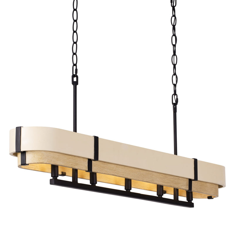 Blonde Moment 5-Light 46.2" Linear Pendant in Matte Black/Honey/Medium Oak