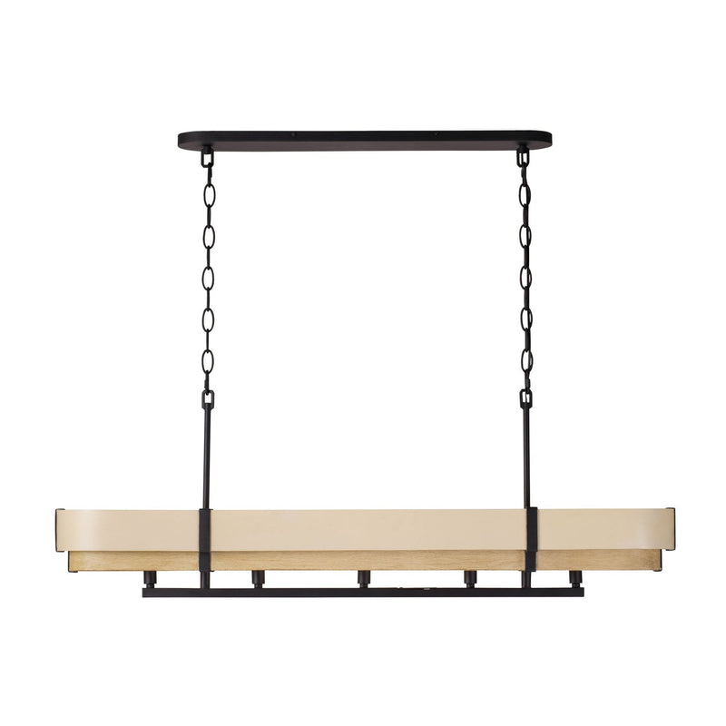 Blonde Moment 5-Light 46.2" Linear Pendant in Matte Black/Honey/Medium Oak