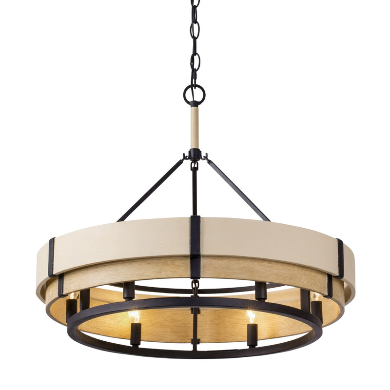 Blonde Moment 6-Light 28.5" Pendant in Matte Black/Honey/Medium Oak