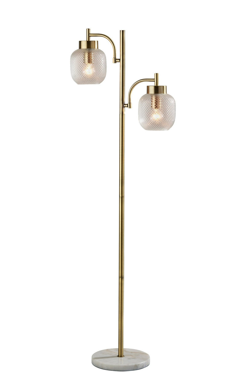 Natasha 2-Light Tree Floor Lamp in Antique Brass