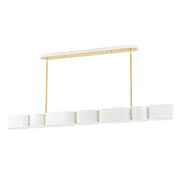 Opal 7-Light Linear Chandelier in Soft White / Vintage Brass