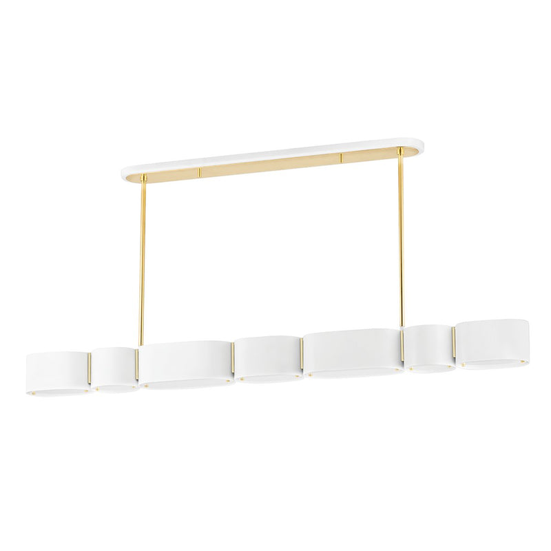 Opal 7-Light Linear Chandelier in Soft White / Vintage Brass