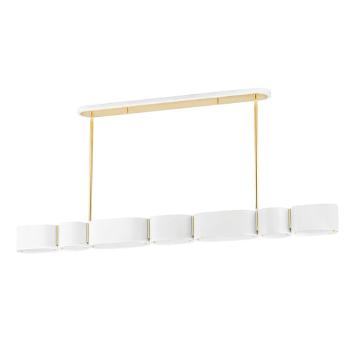 Opal 7-Light Linear Chandelier in Soft White / Vintage Brass