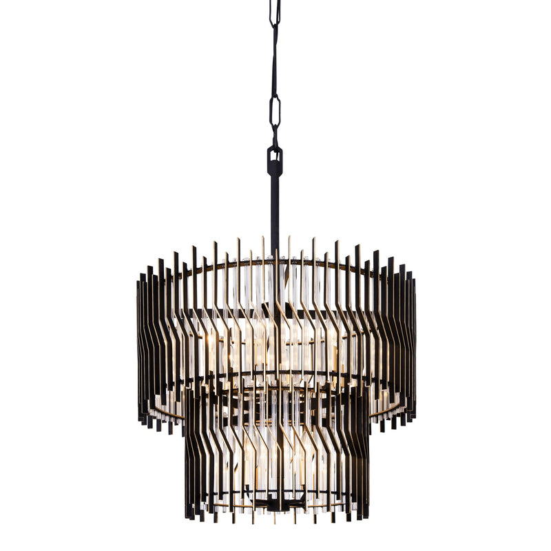Park Row 10-Light 24" 2-Tier Pendant in Matte Black/French Gold