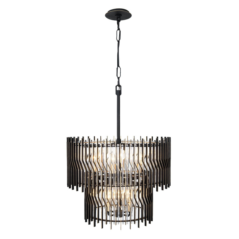 Park Row 10-Light 24" 2-Tier Pendant in Matte Black/French Gold