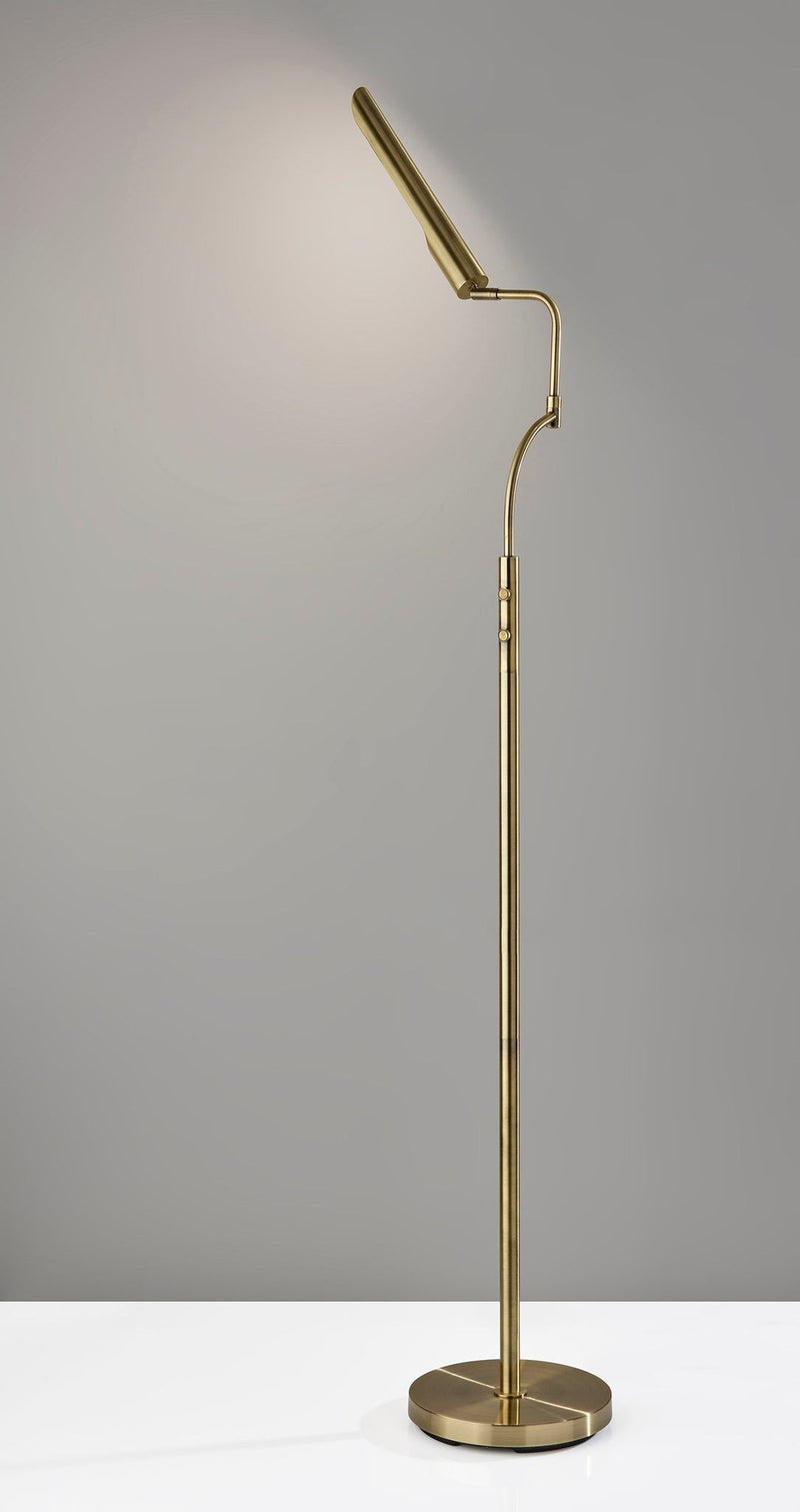 Zane LED Swing-Arm Floor Lamp in Antique Brass