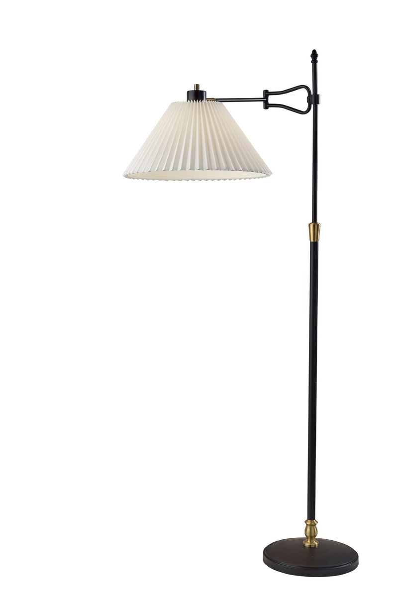 Elijah Swing-Arm Floor Lamp in Black & Antique Brass