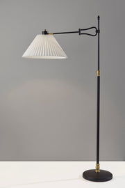 Elijah Swing-Arm Floor Lamp in Black & Antique Brass
