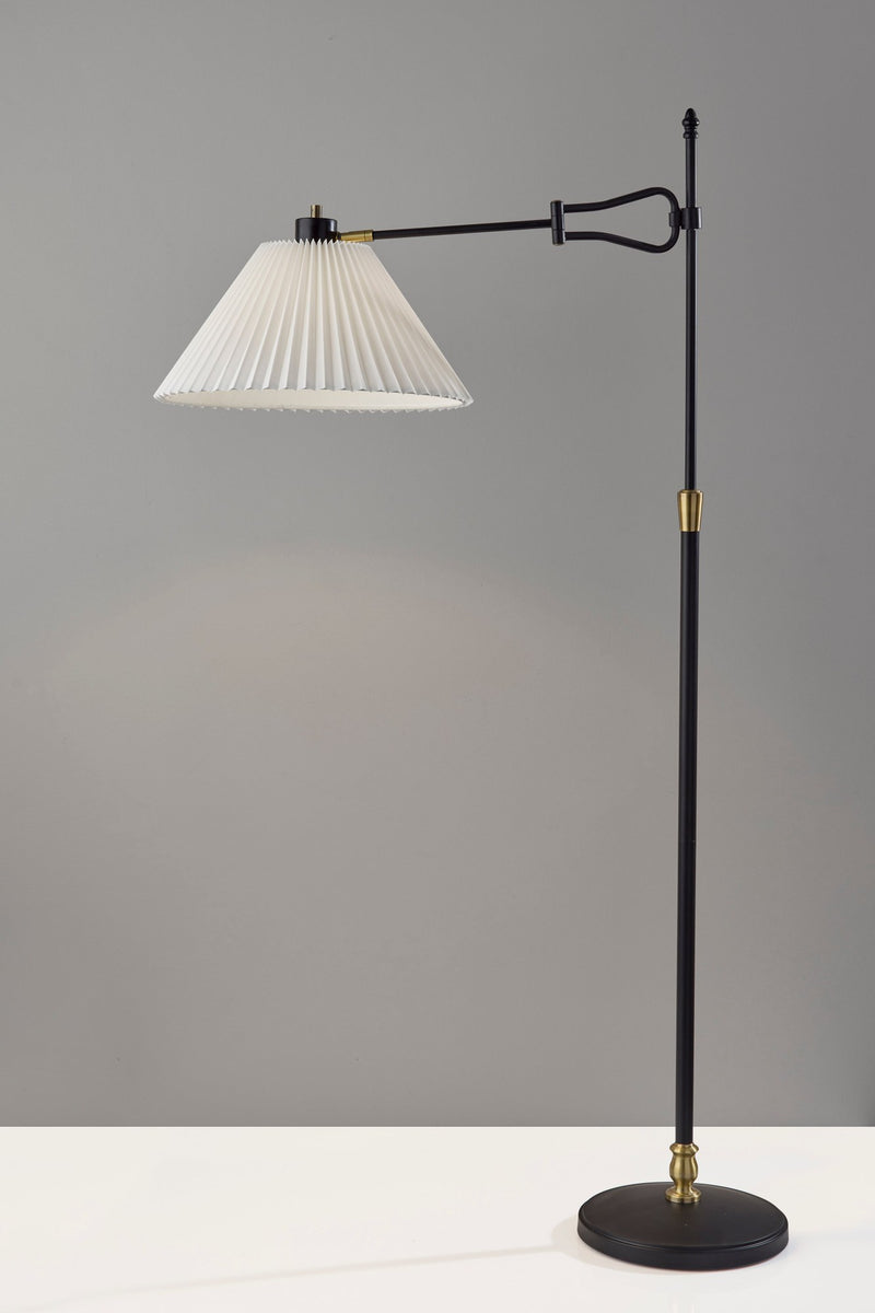 Elijah Swing-Arm Floor Lamp in Black & Antique Brass