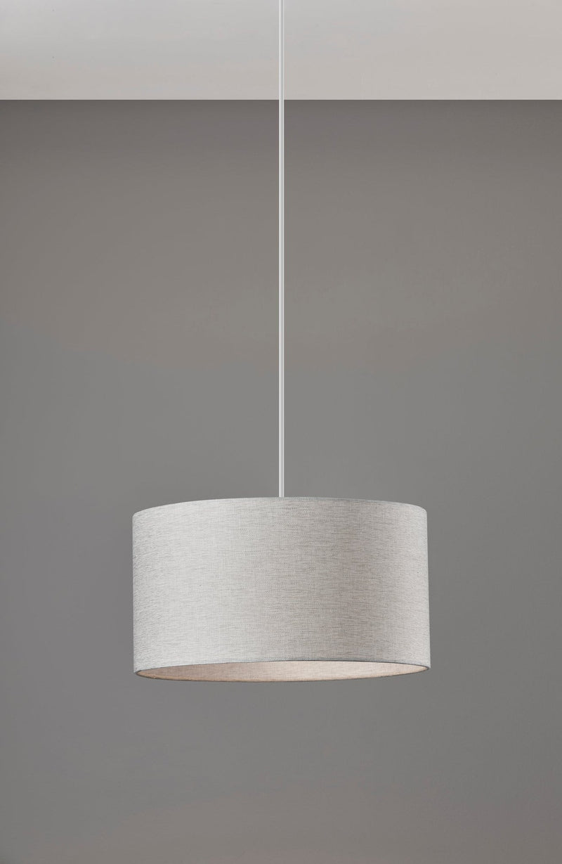 Harvest 15" Drum Pendant in Light Grey Textured Fabric