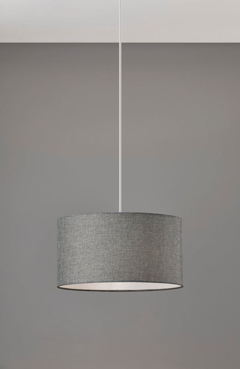 Harvest 15" Drum Pendant in Grey Textured Fabric