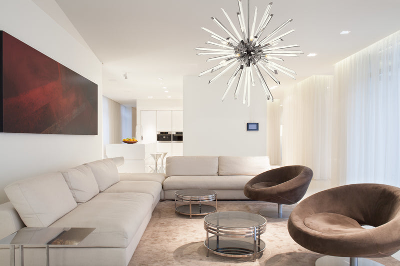 Burst 10 Light 41.5" Chandelier in Chrome in a room setting
