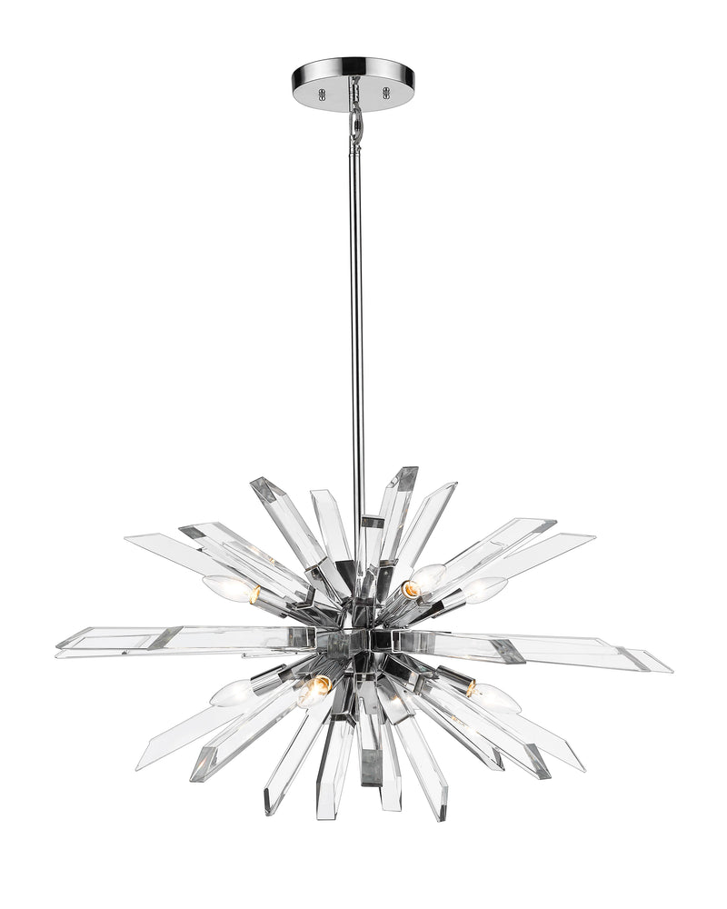 Burst 8 Light 33.25" Chandelier, 18.75" Tall in Chrome