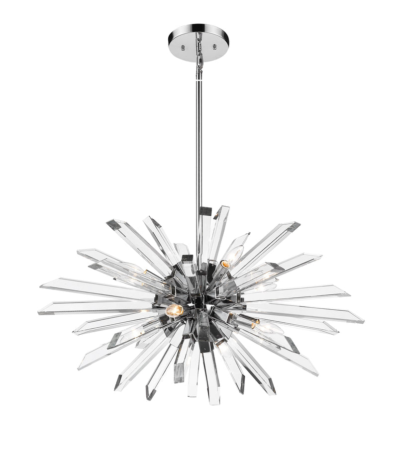 Burst 8 Light 33.25" Chandelier, 18.75" Tall in Chrome