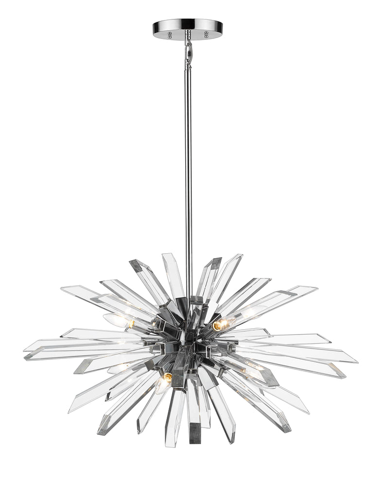 Burst 8 Light 33.25" Chandelier, 18.75" Tall in Chrome