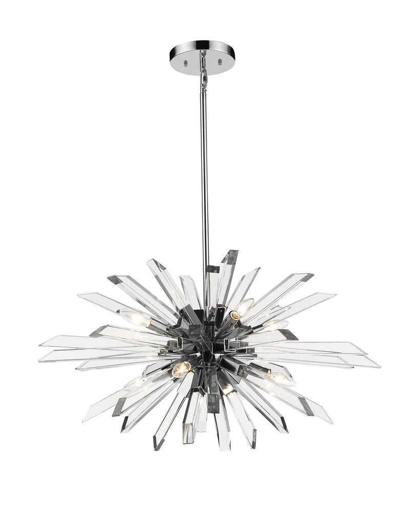 Burst 8 Light 33.25" Chandelier, 18.75" Tall in Chrome