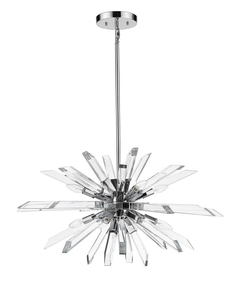 Burst 8 Light 33.25" Chandelier, 18.75" Tall in Chrome