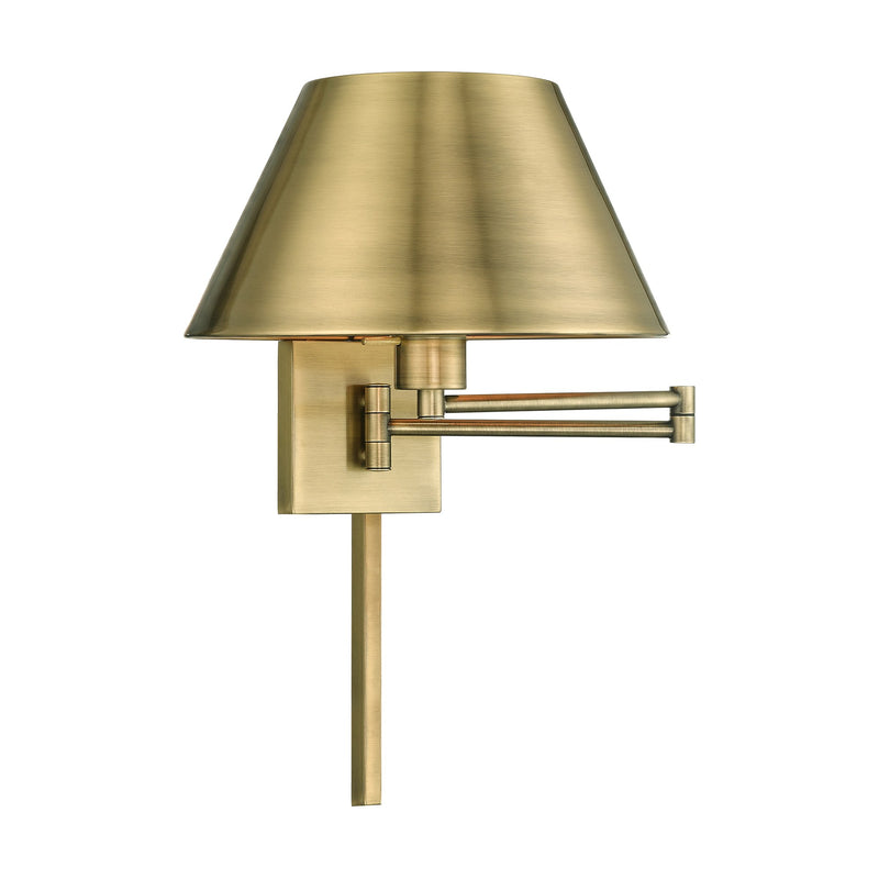 Swing Arm Wall Lamp with 13" Shade in Antique Brass