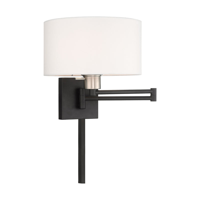 Swing Arm Wall Lamp with 11" Shade in Black with Brushed Nickel Accents