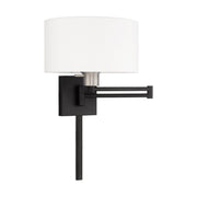 Swing Arm Wall Lamp with 11" Shade in Black with Brushed Nickel Accents