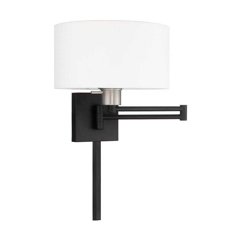Swing Arm Wall Lamp with 11" Shade in Black with Brushed Nickel Accents