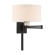 Swing Arm Wall Lamp with 11" Shade in Black with Brushed Nickel Accents