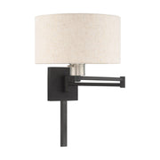 Swing Arm Wall Lamp with 11" Shade in Black with Brushed Nickel Accents