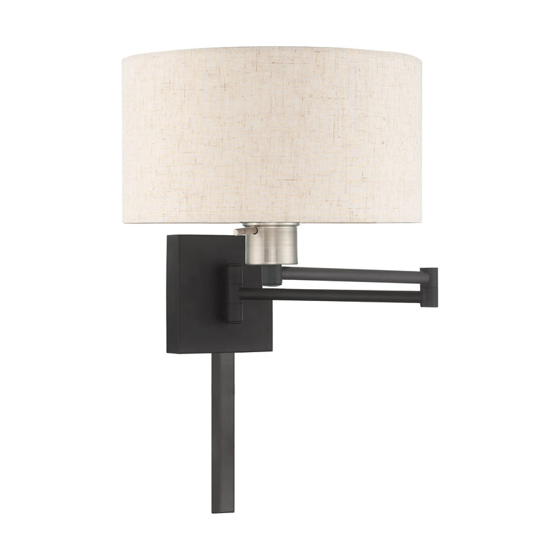 Swing Arm Wall Lamp with 11" Shade in Black with Brushed Nickel Accents