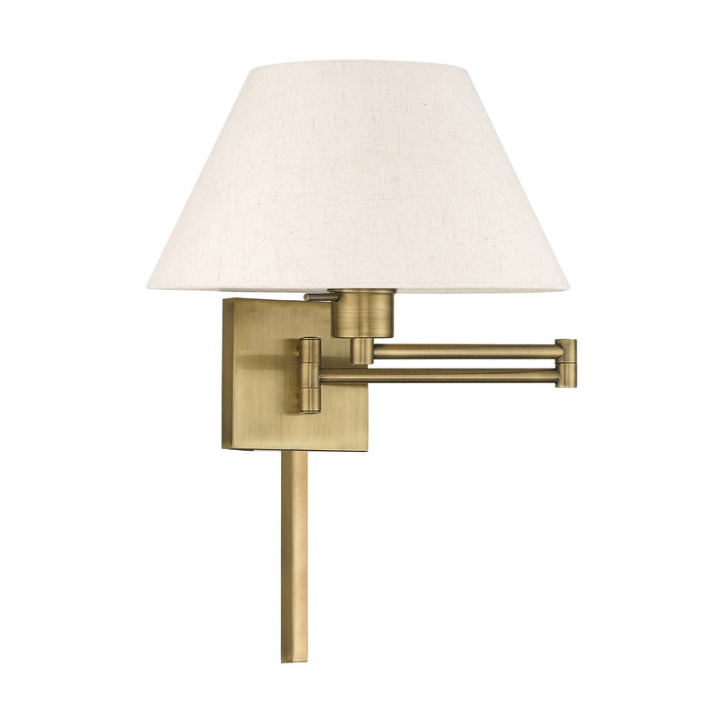 Swing Arm Wall Lamp with 13" Shade in Antique Brass