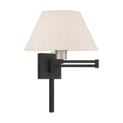 Swing Arm Wall Lamp with 13" Shade in Black with Brushed Nickel Accents