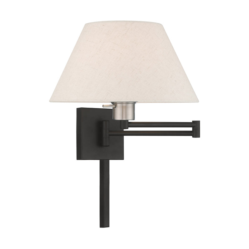 Swing Arm Wall Lamp with 13" Shade in Black with Brushed Nickel Accents