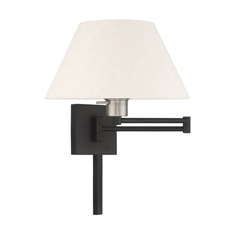 Swing Arm Wall Lamp with 13" Shade in Black with Brushed Nickel Accents